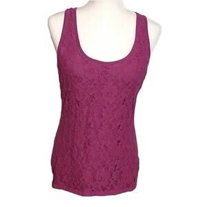 Willow Bay Womens SZ Medium Lace Overlay Pink Tank Top Barbiecore Summer